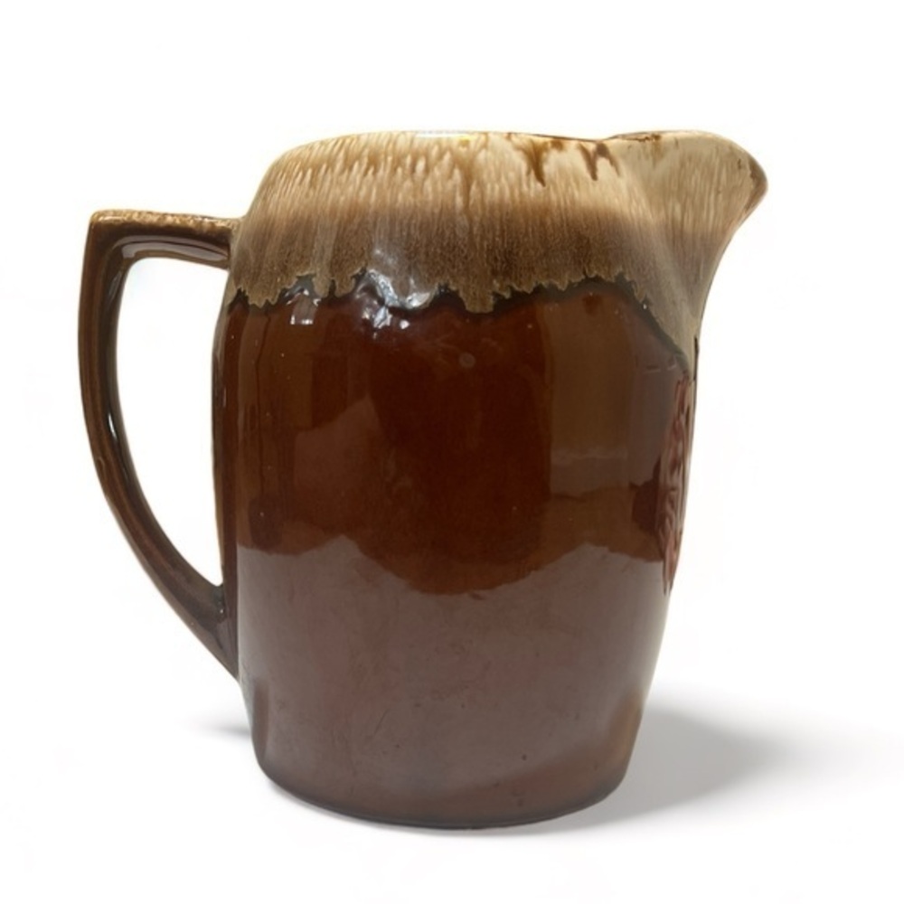 Vintage 1960s McCoy Kathy Kale Brown Drip Glaze Large Pitcher Ice‎ Guard AS IS